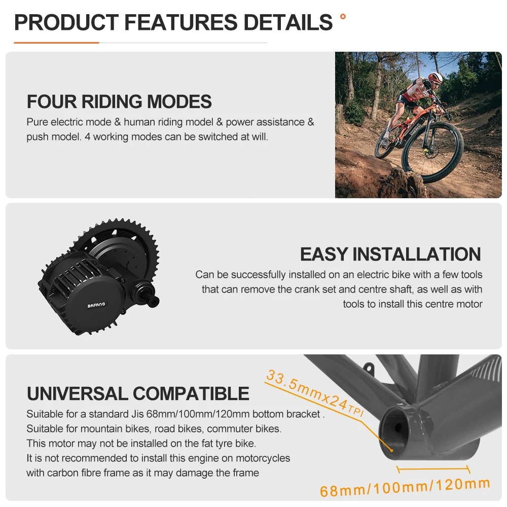 48V/52V1000W BBS02B BBSHD Bafang Mid Motor DIY Conversion Kits For Electric Bike