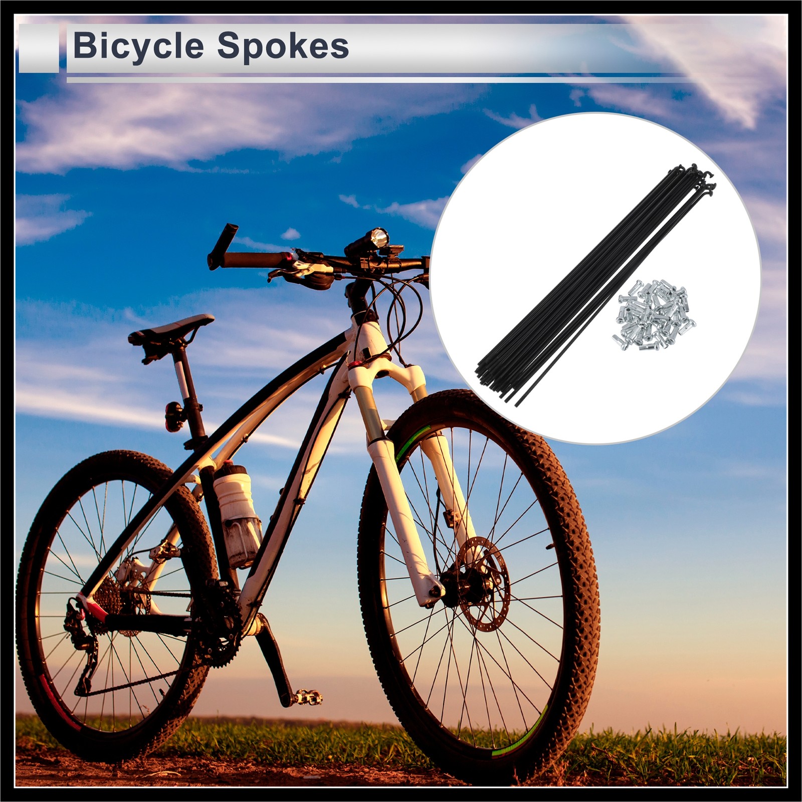 1Set 13G 225mm Length Bicycle Spokes Nipple 45 Steel Black Universal