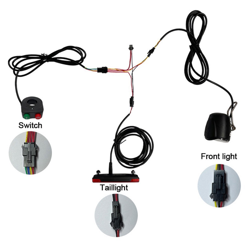 12V to 72V Electric Bike LED Light Set with Headlight Tail Light and Wiring