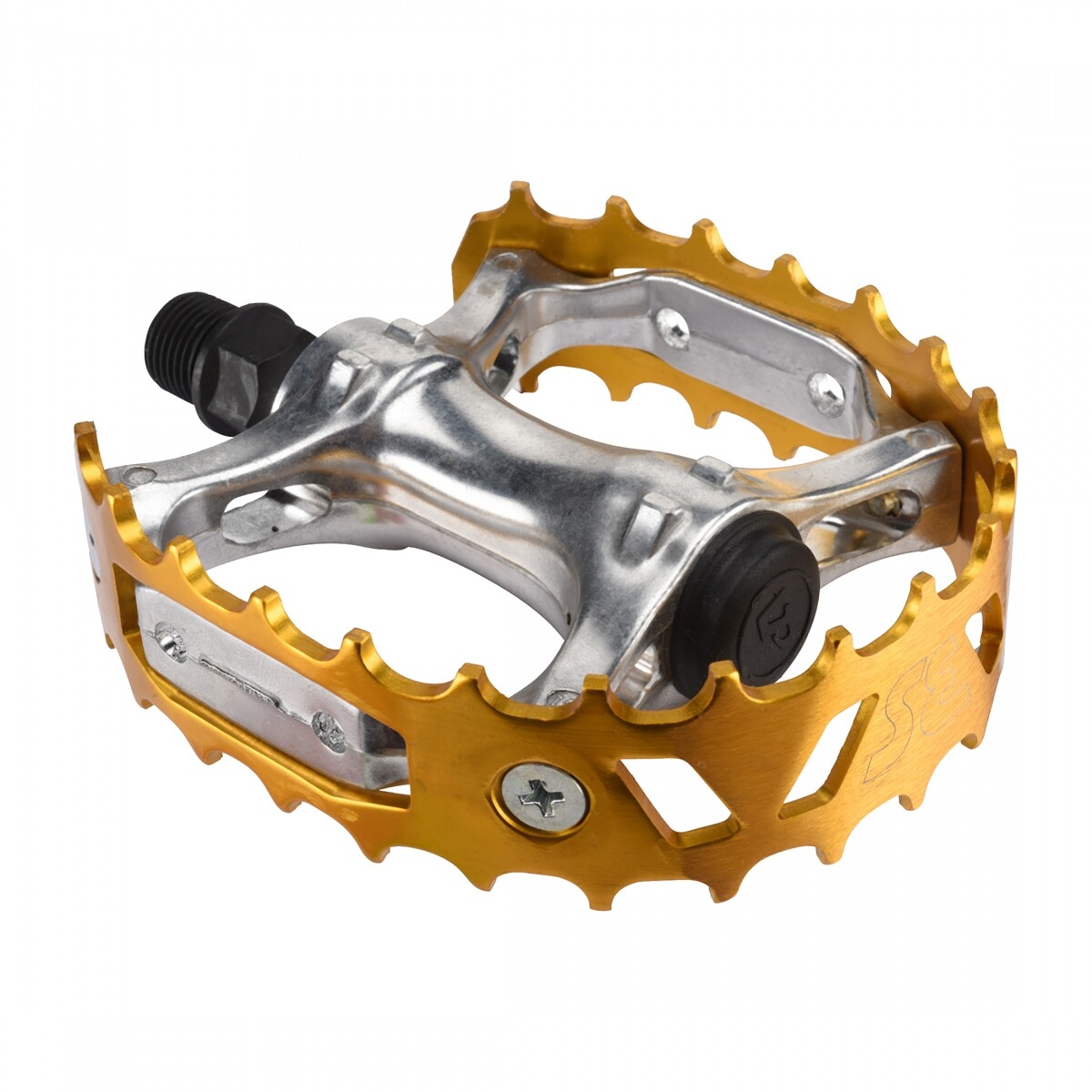 SE Bikes Bear Trap Alloy Pedals 9/16″ Boron Steel Axle W/ Reflector Silver/Gold