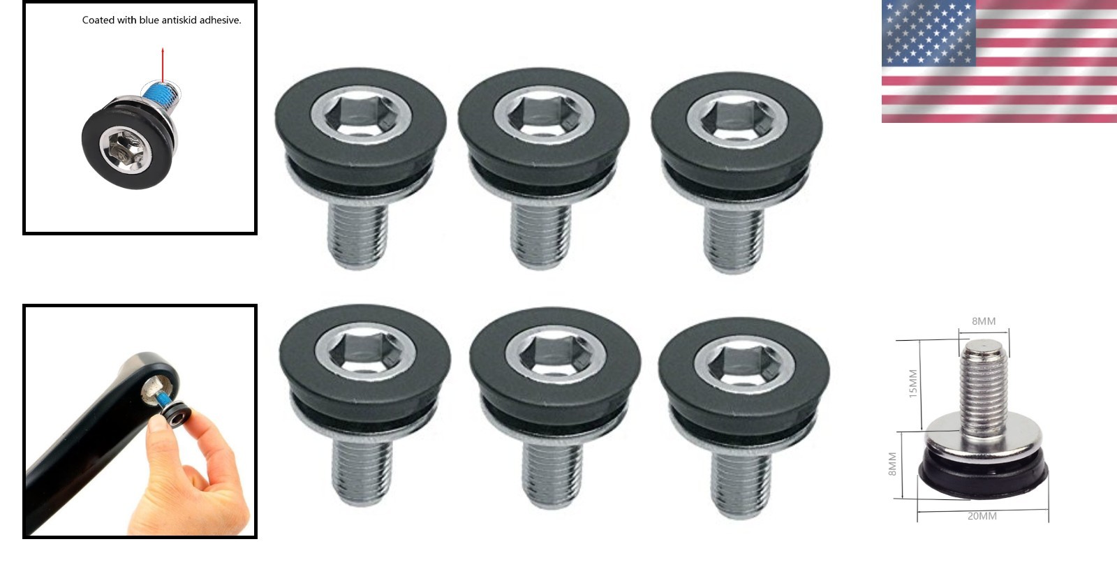 Hex Head Crank Arm Bolts 8mm x 15mm Pack of 6 – Strong Alloy Steel & Waterproof