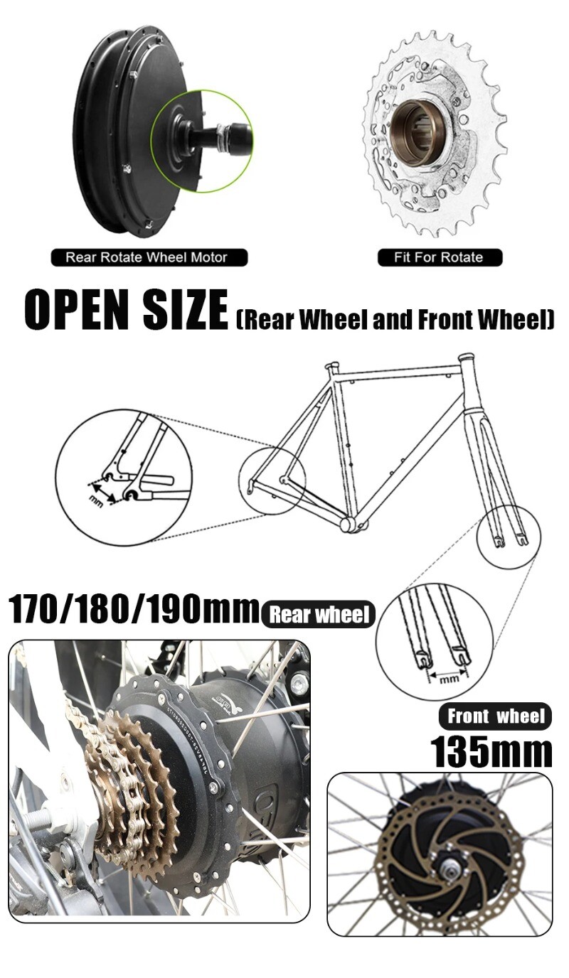 48V 1000W 20/24/26er Snow Fat Tire Electric Bike Brushless Gear Rear Hub Motor