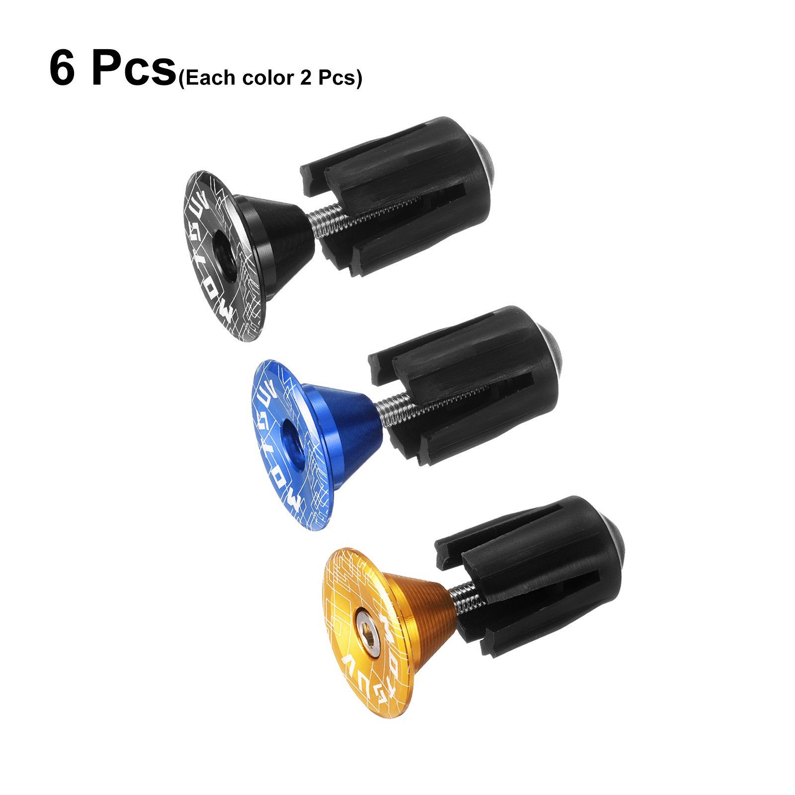 3Pair Yellow Blue Black Bar End Plug Aluminum 0.7oz Bike Handlebar Plug for Bike
