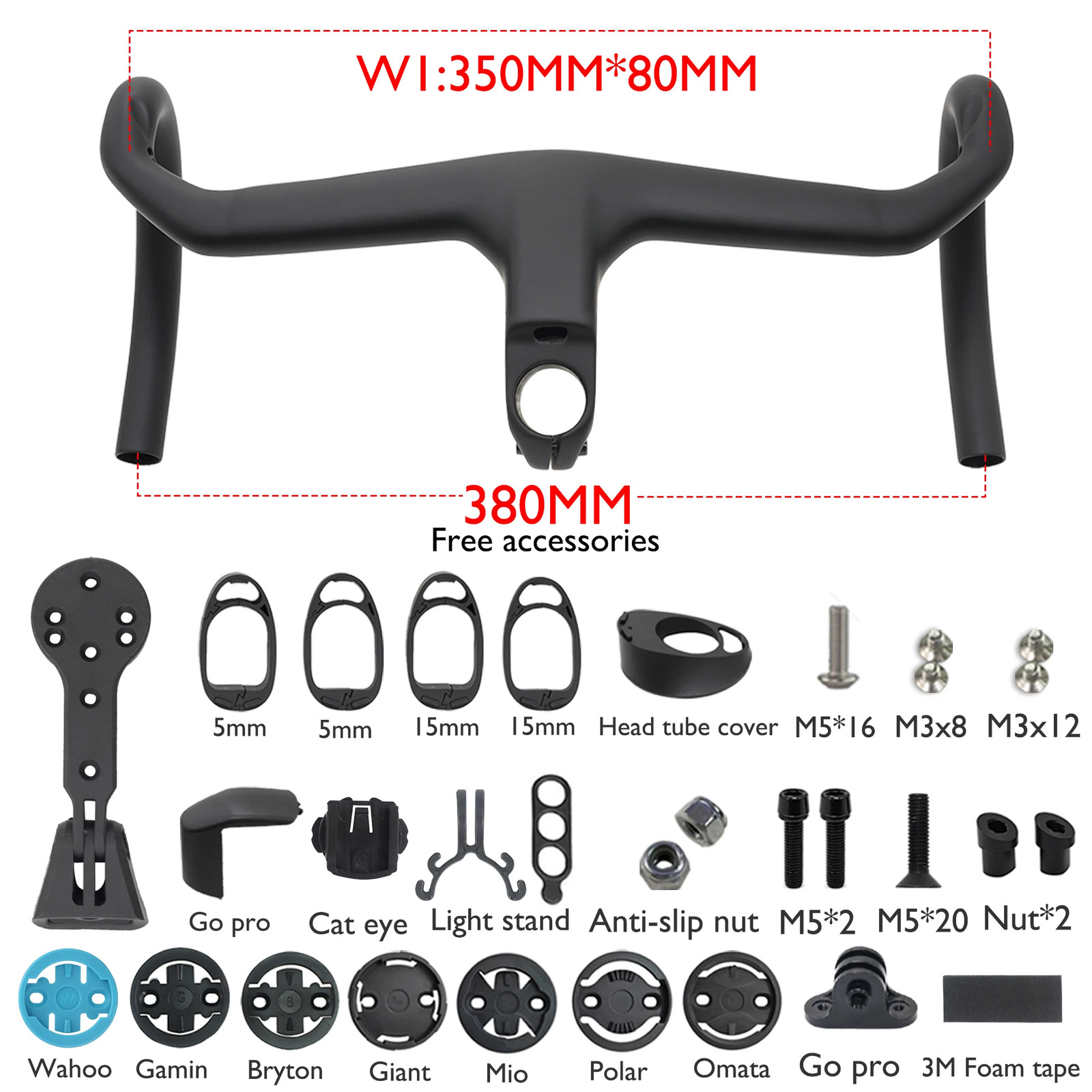-7 Degree Carbon Aero Road Integrated Drop Bar 28.6mm Clamp for Racing Bike