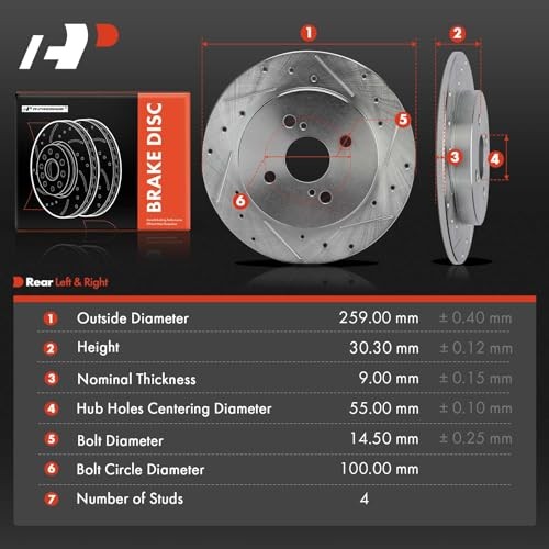 10.19 inch (259mm) Disc Brake Rotors Compatible with Rear Drilled and Slotted