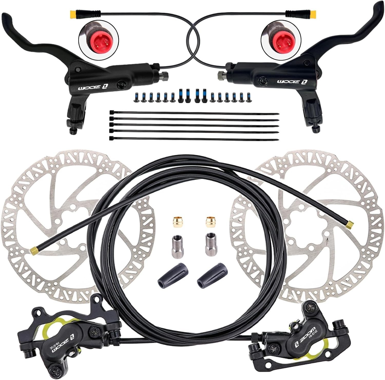 E-Bike Hydraulic Brake Set 4 Piston 180mm Rotors 2/3 Pin Connectors Aluminum