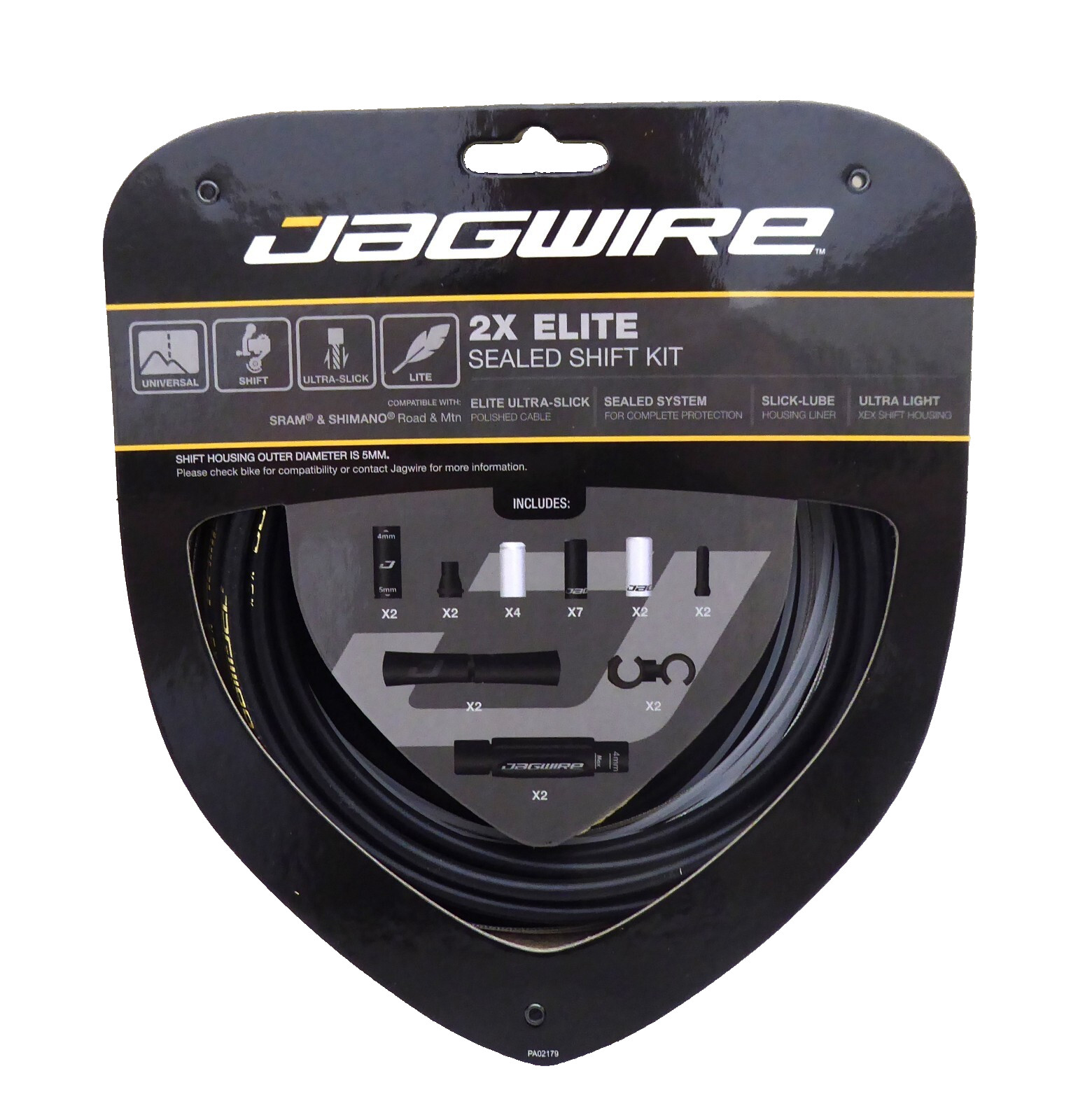 Jagwire Elite Sealed Shift Cable Kit SRAM/Shim., Ultra-Slick Uncoated, Stealth