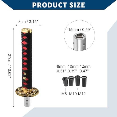 Shift Knob with 4 Adapter/Front Gear Shifter 10.63″x3.15″ Black, Red, Gold Tone