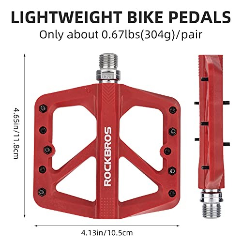 Mountain Bike Pedals MTB Pedals Lightweight Nylon Composite Bicycle Flat Red