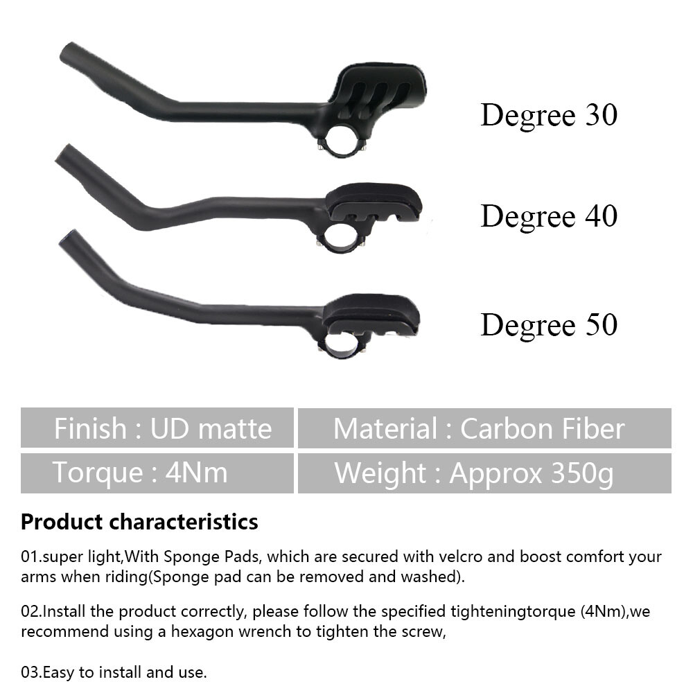 Road Bicycle Rest Aero Bars Carbon Triathlon TT Handlebars 360mm Degree 30/40/50