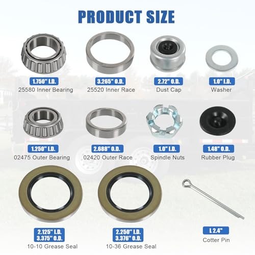 4 Sets 8000 LB Trailer Axle Bearing Kit, 02475/02420 25580 02475-Set of 4 1