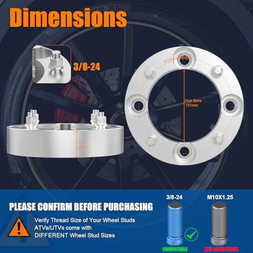 4×156 ATV Wheel Spacers 3/8″-24 Studs 38mm 4 Lug Wheel Spacer 1.5 inch Chrome