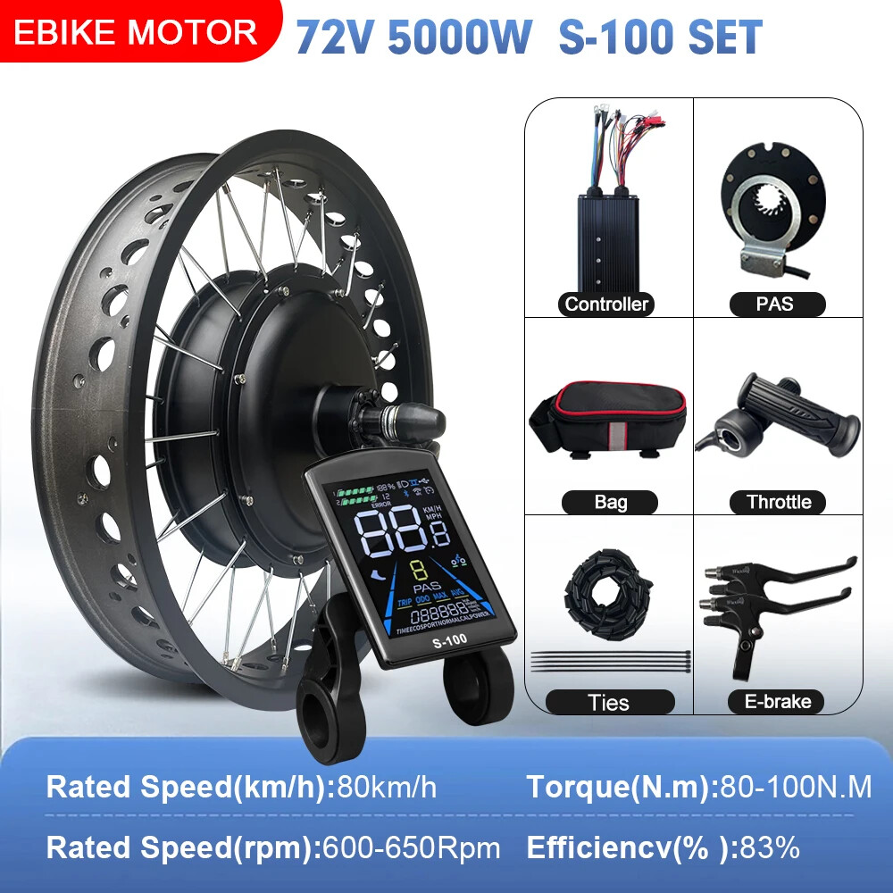 72V 5000W 4.0Tyre 20/24/26inch Snow Fat E-bike Brushless Non-gear Rear Hub Motor