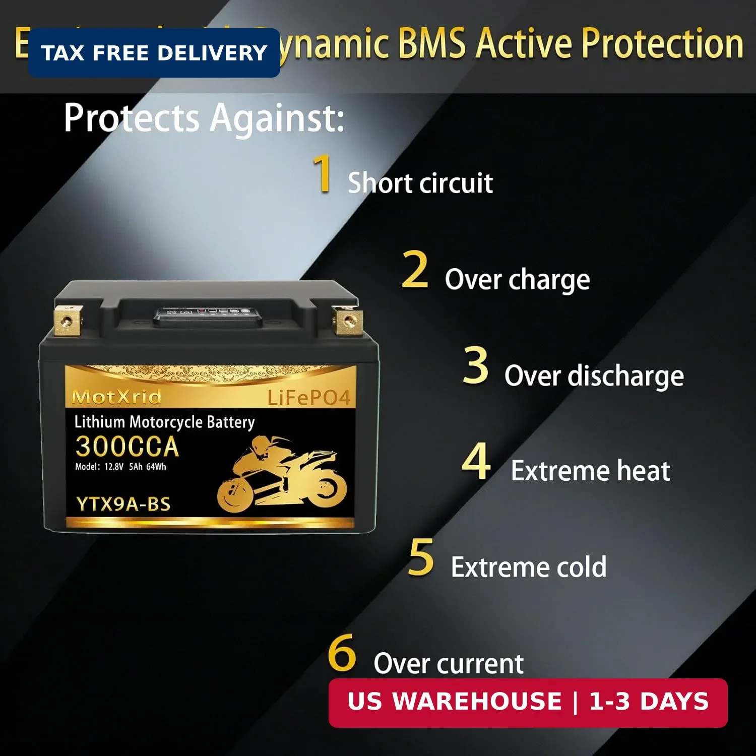 YTX9A-BS lithium motorcycle battery, good substitute for YTX7A-BS/YTX9-BS/YTZ10S