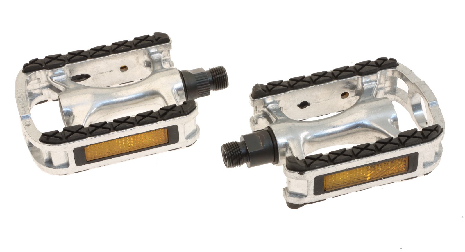 K124 Aluminum Platform Bike Pedals 9/16″ Silver w/ Reflectors Grip NEW* NOS