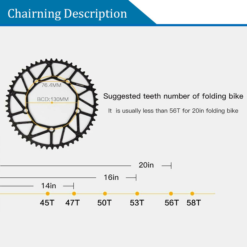 Litepro Folding Bike Chain Wheel 130BCD 52/54/58T Single Chainring ​​Narrow Wide