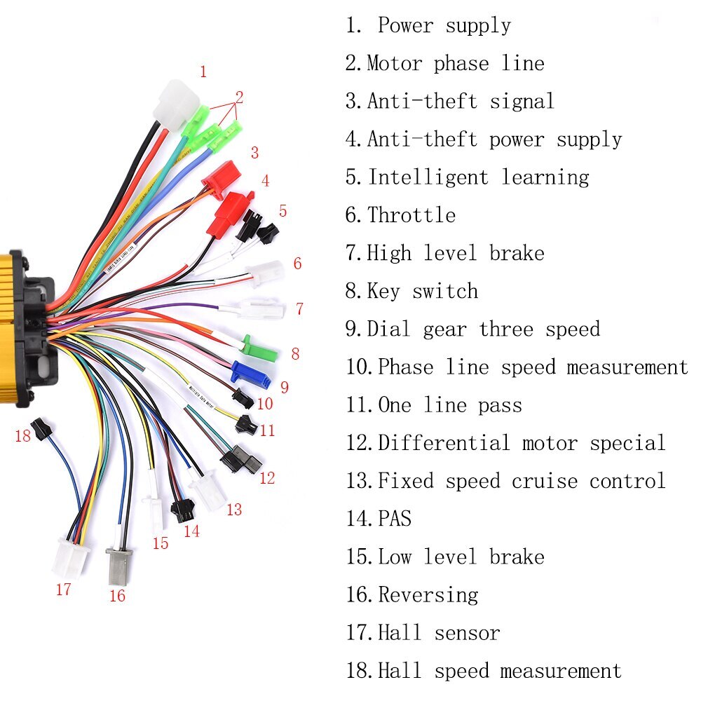 Brushless Motor Controller 36V 48V 350W 400W 3 Speed for E-Bike Electric Scooter