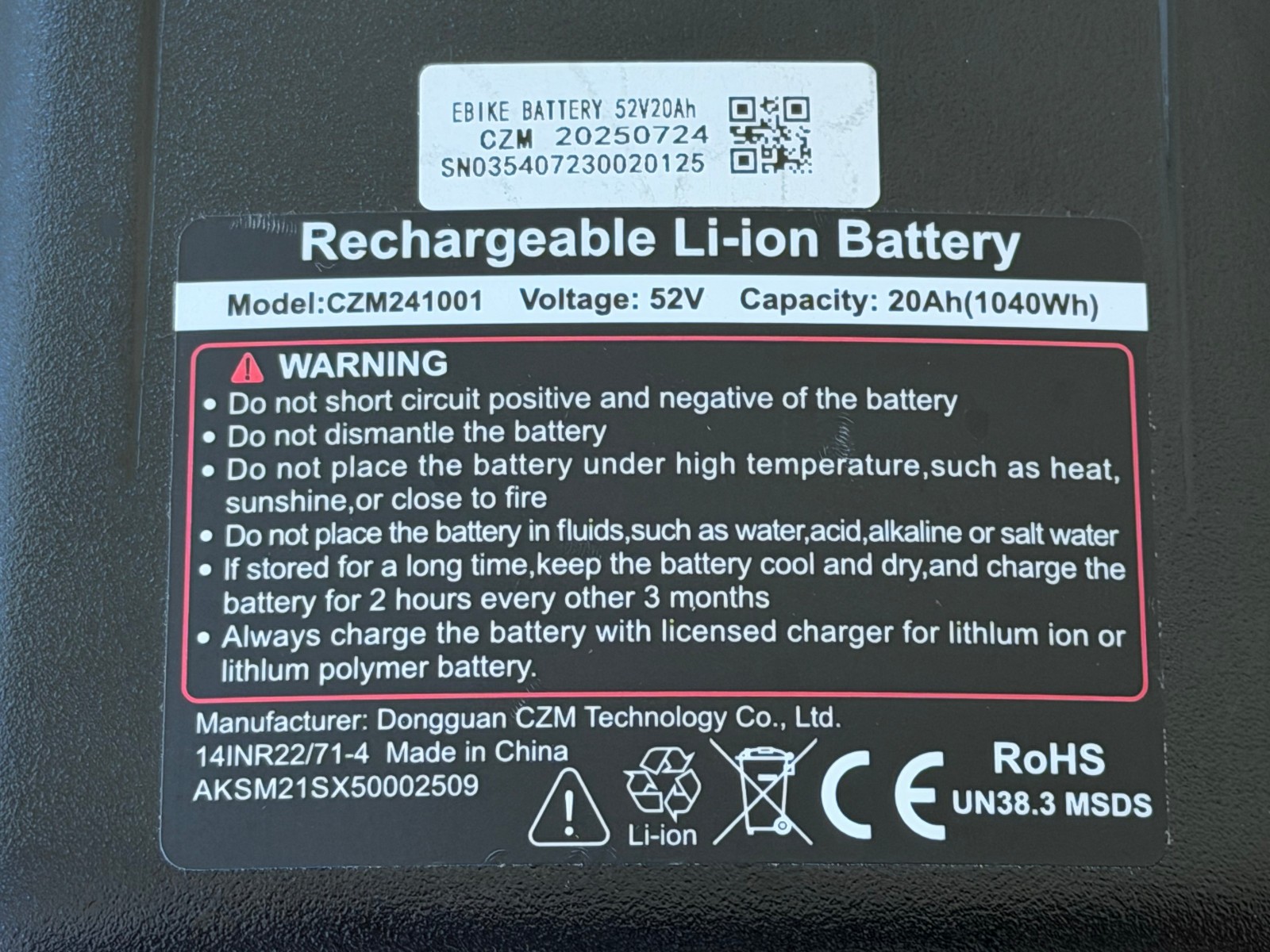 Varstrom Ebike Battery 52V 20Ah – Lithium Ion Battery for 0-1500W Electric Bike