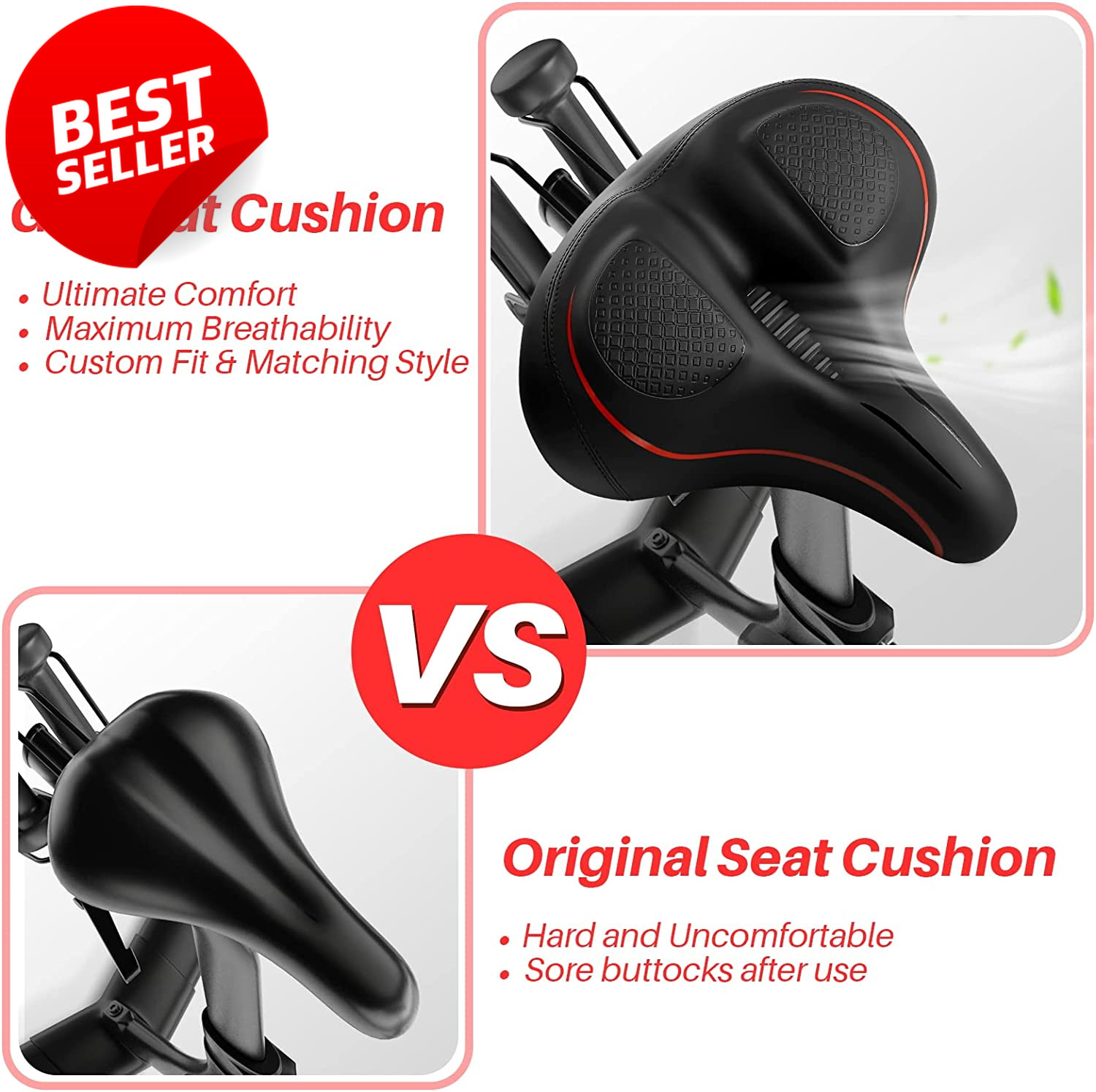 Oversized Bike Seat Cushion Extra Wide Comfort Saddle Peloton Road Electric – US