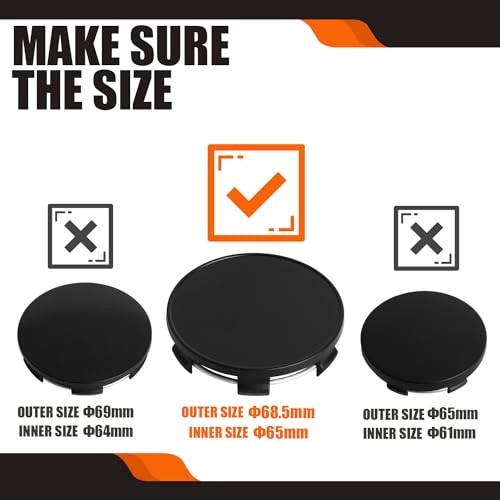 TMS 2.7Inch 68MM Wheel Center Caps for Outer 68.5MM , Inner 65.0MM Matte Black