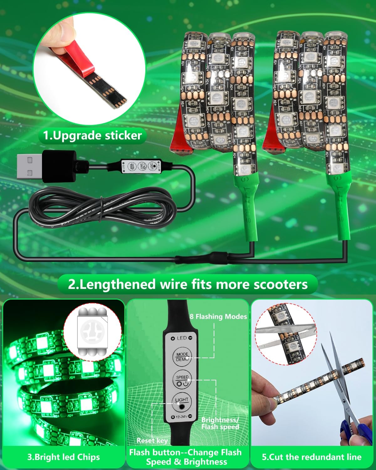 Led Lights for Scooter Night Riding, Electric Scooter LED Light Green Led Lig
