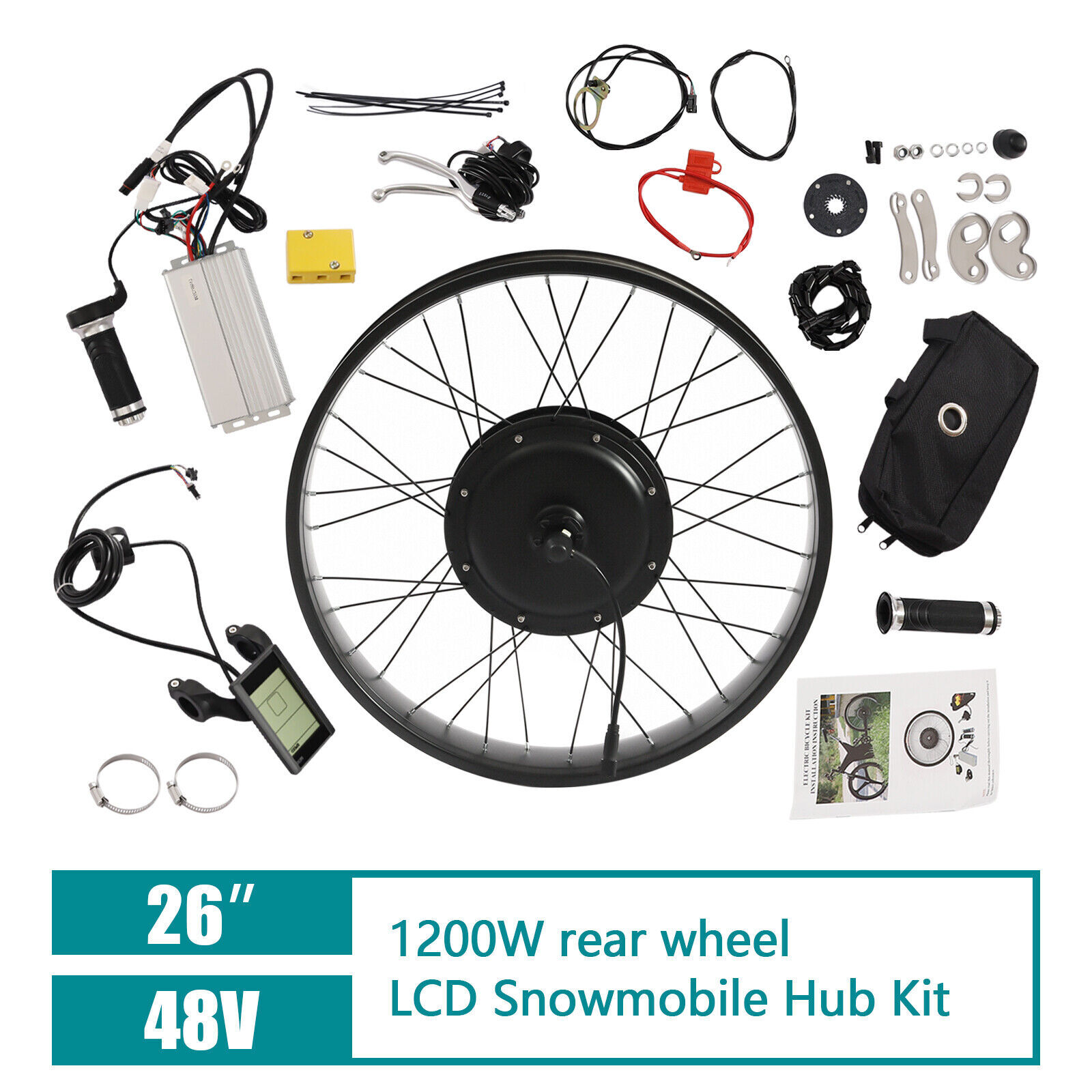 Fat Tire Electric Bicycle Motor 26″ 1200W E-Bike Rear Wheel LCD Conversion Kit
