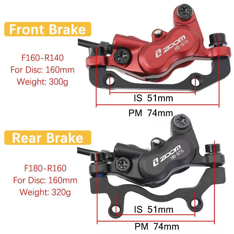 ZOOM 4-Piston Caliper Hydraulic Disc Brake Lever Set Front Rear 160mm Bike Rotor