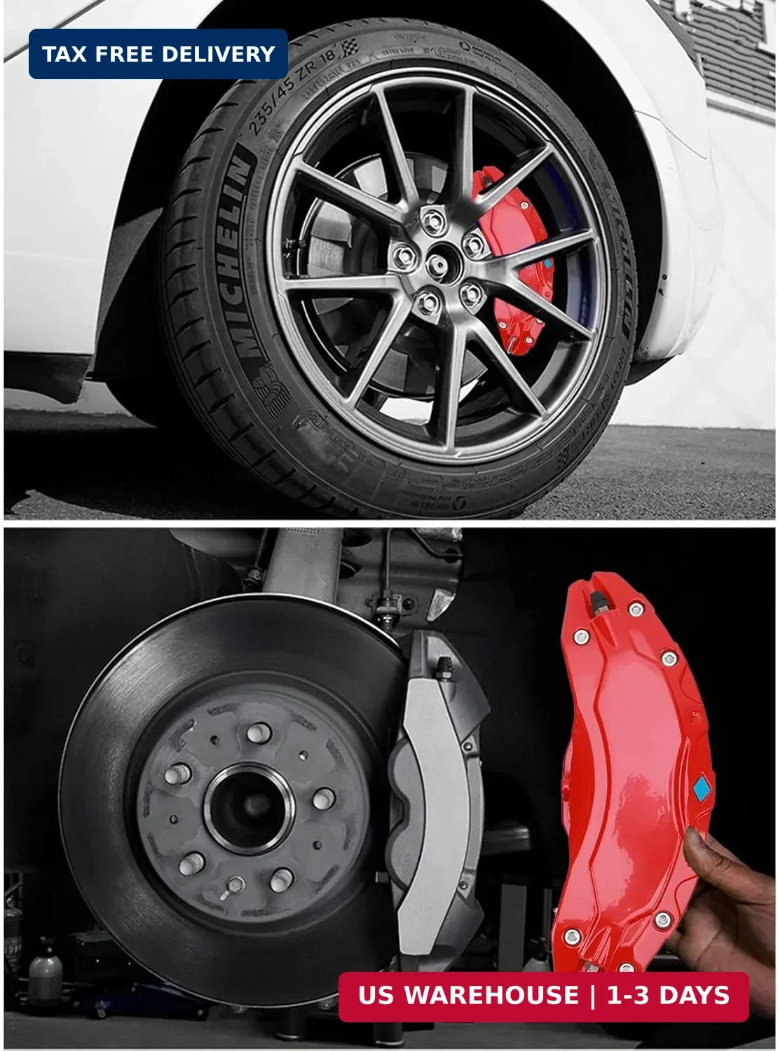 Brake Caliper Covers Set, 4Pcs Aluminium Alloy Red Brake Caliper Covers Red