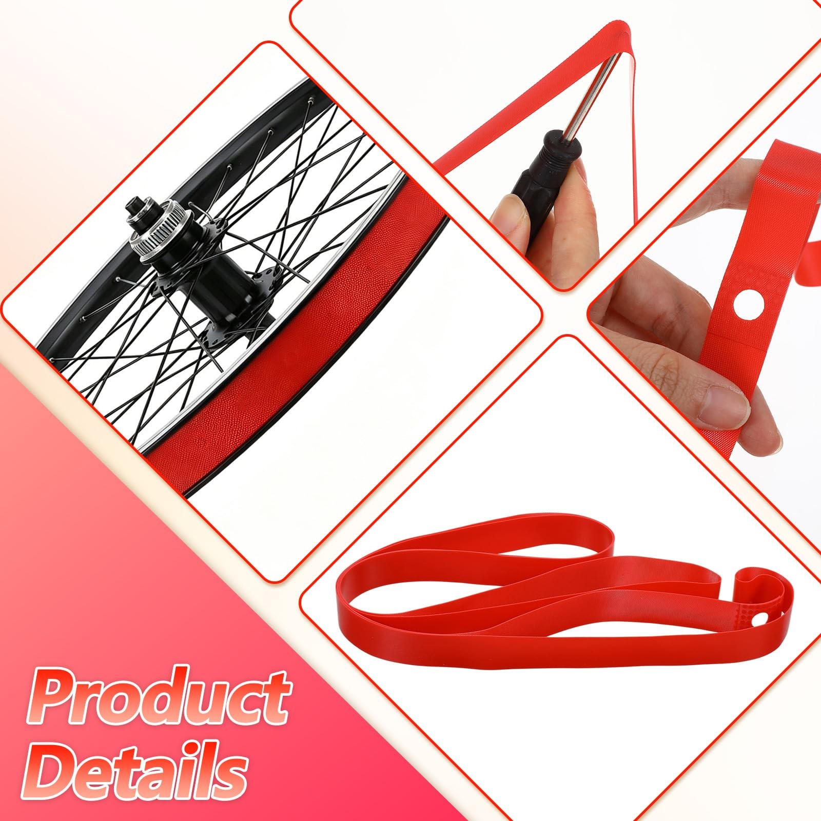 2PCS Bike Rim Tape High Pressure Bicycle Strip Rim Liner Tube Protector Red