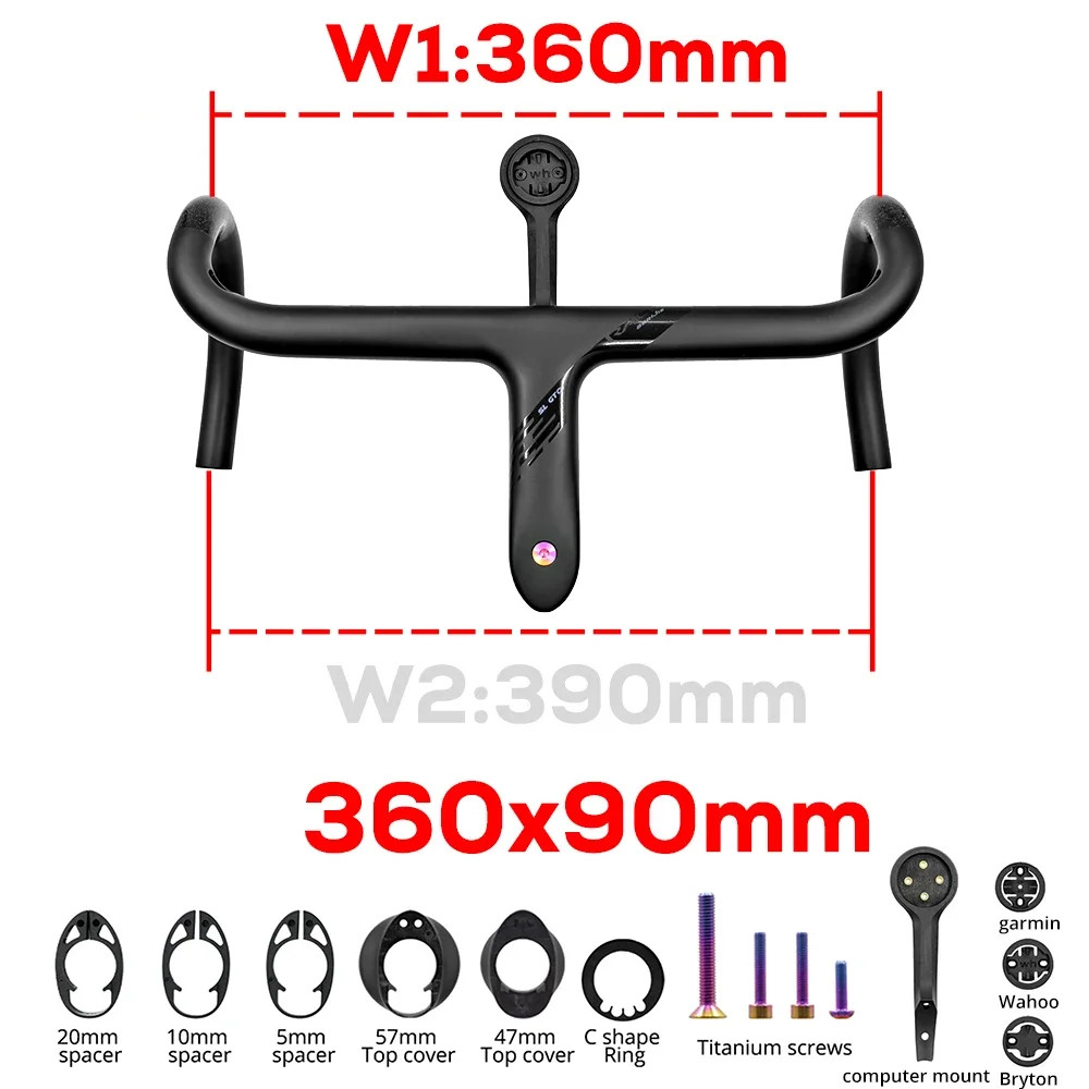 Full Carbon Integrated Road Bike Drop Bar -10 Degree Internal Cable 360mm-440mm