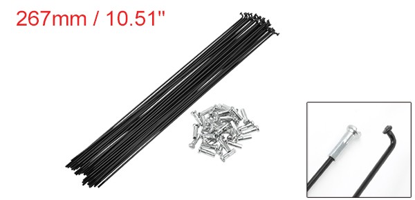 1 Set 14G 267mm Length Bicycle Spokes Nipple Carbon Steel Black Universal