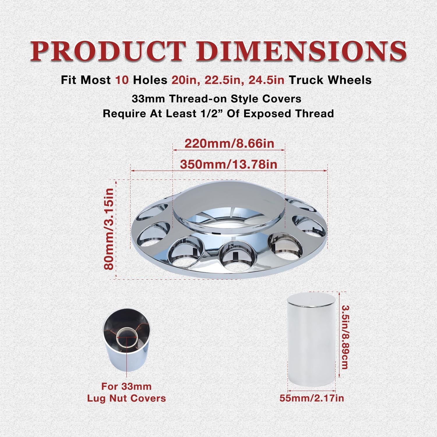 33mm Chrome Front Axle Wheel Cover Set for Semi Trucks ABS Plastic Wheel Hub …