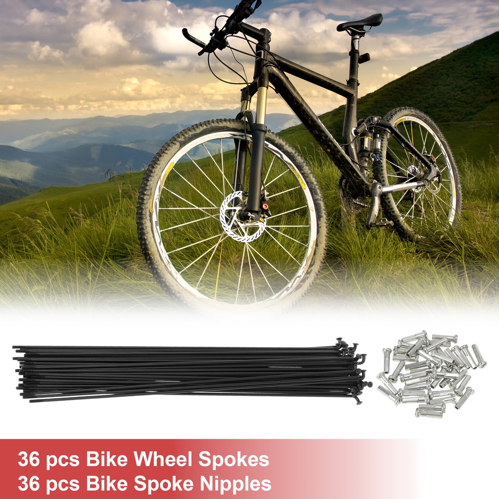 14G Bicycle Spokes 14G 220mm Bike Wheel Spokes with Nipple Black 36 Set