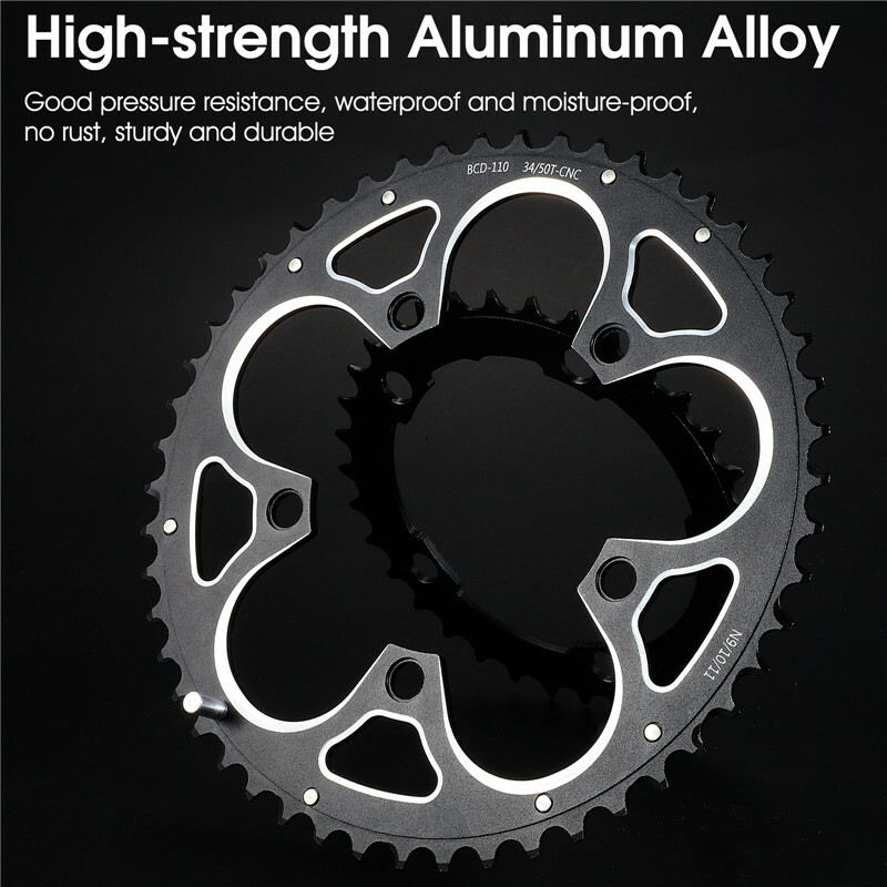 WEST BIKING Road Bike Chainring 110BCD 34T/50T Tooth Plate 8/9/10/11 Speed Black