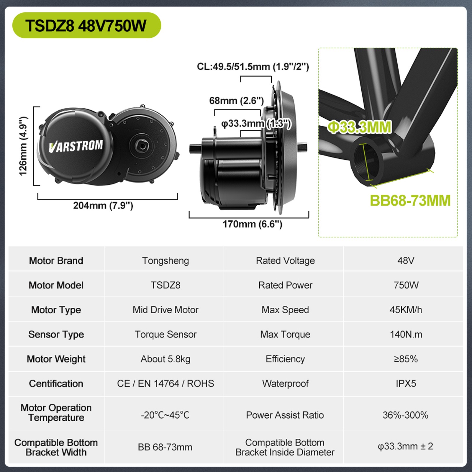 48V750W Mid Drive Motor Kit TSDZ8 Upgraded Torque Sensored Ebike Conversion Kit