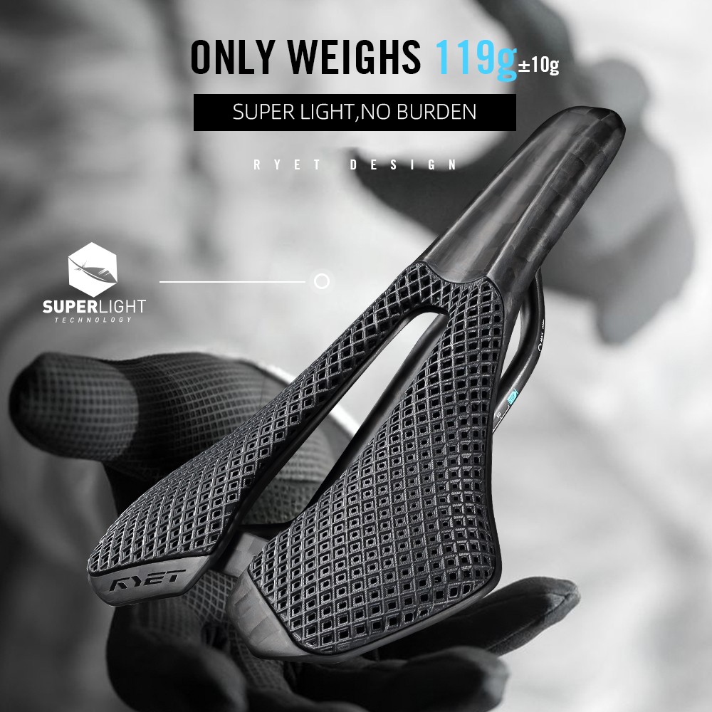 RYET Ultralight Carbon Bike Saddle 240x143mm 3D Printed Rail for Road MTB Gravel