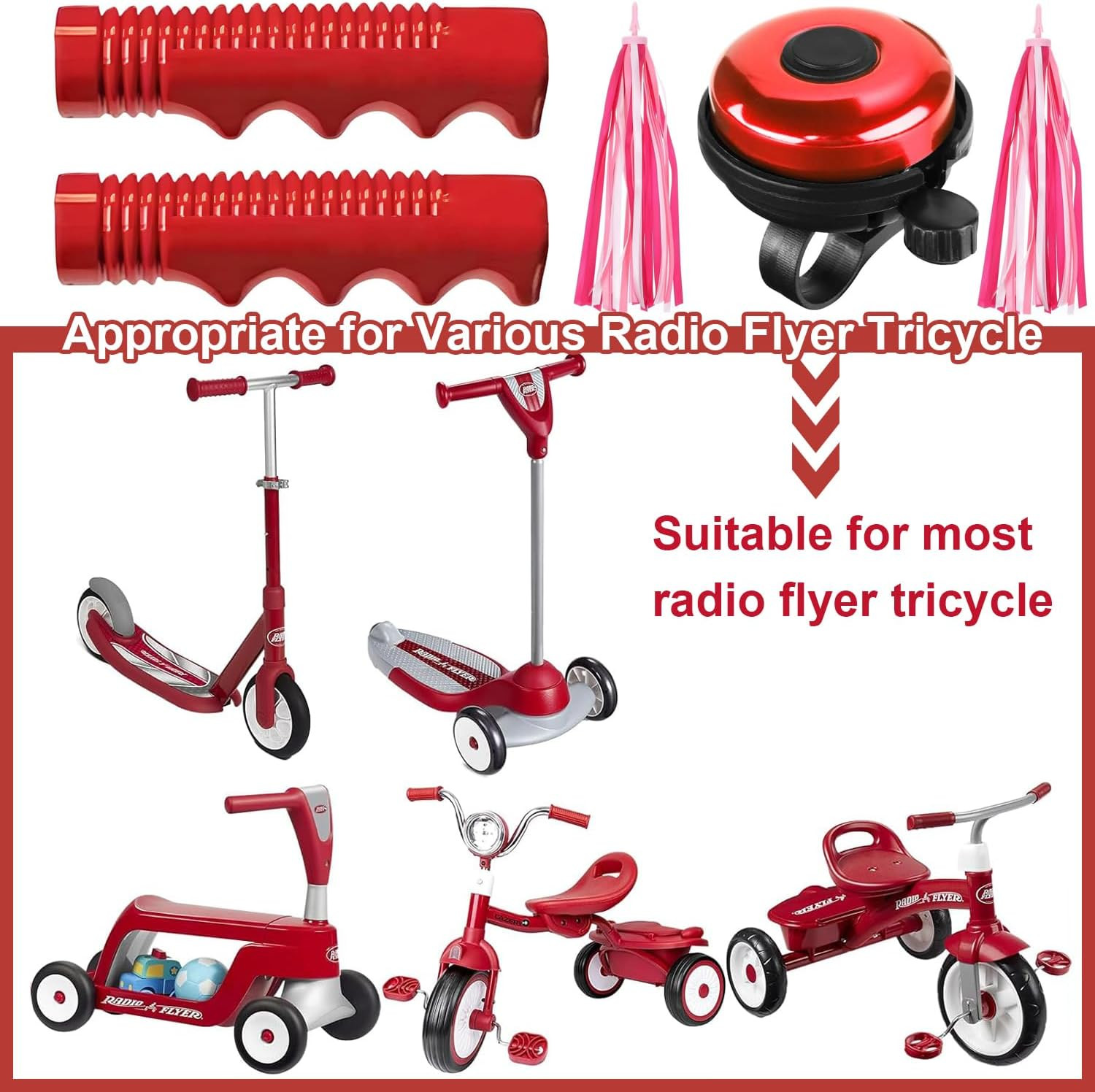 Grips Compatible with Radio Flyer Tricycle, 3/4 Inch Bicycle Grip, Kids Non-Slip