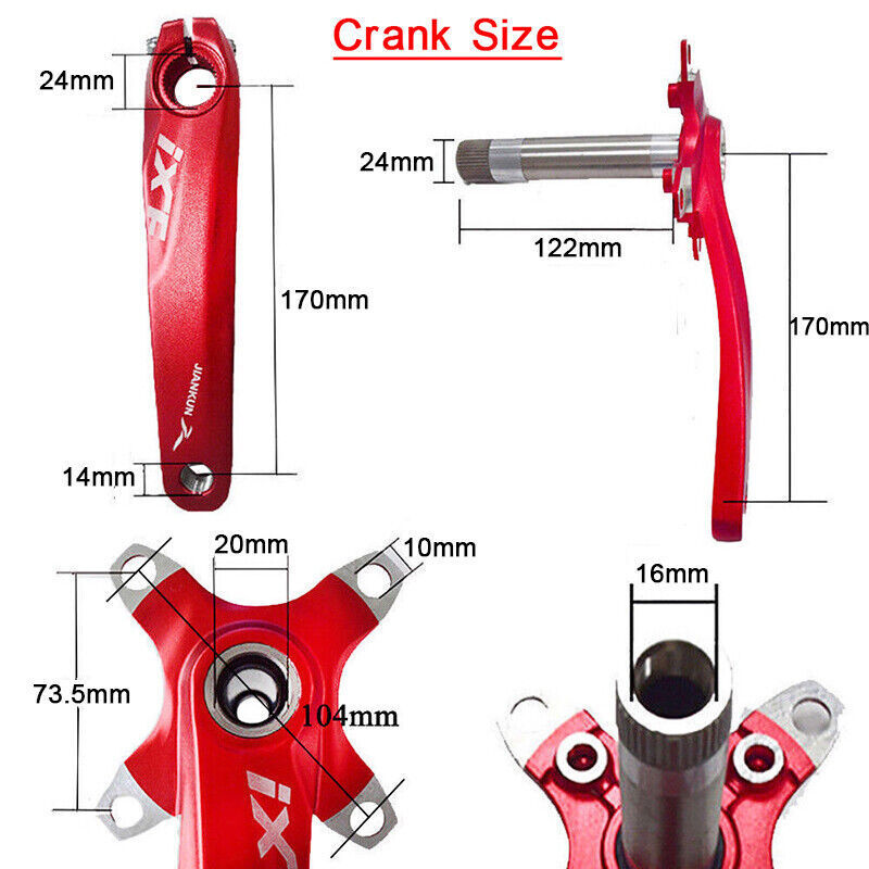 US MTB Bike Crankset BB 104bcd 32-42t Narrow Wide Single Chainring 170mm Crank