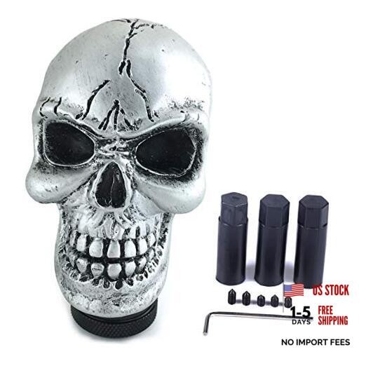 Car Gear Lever Grip Knobs Skull Head Racing Shift Stick Manual Shifter Silver