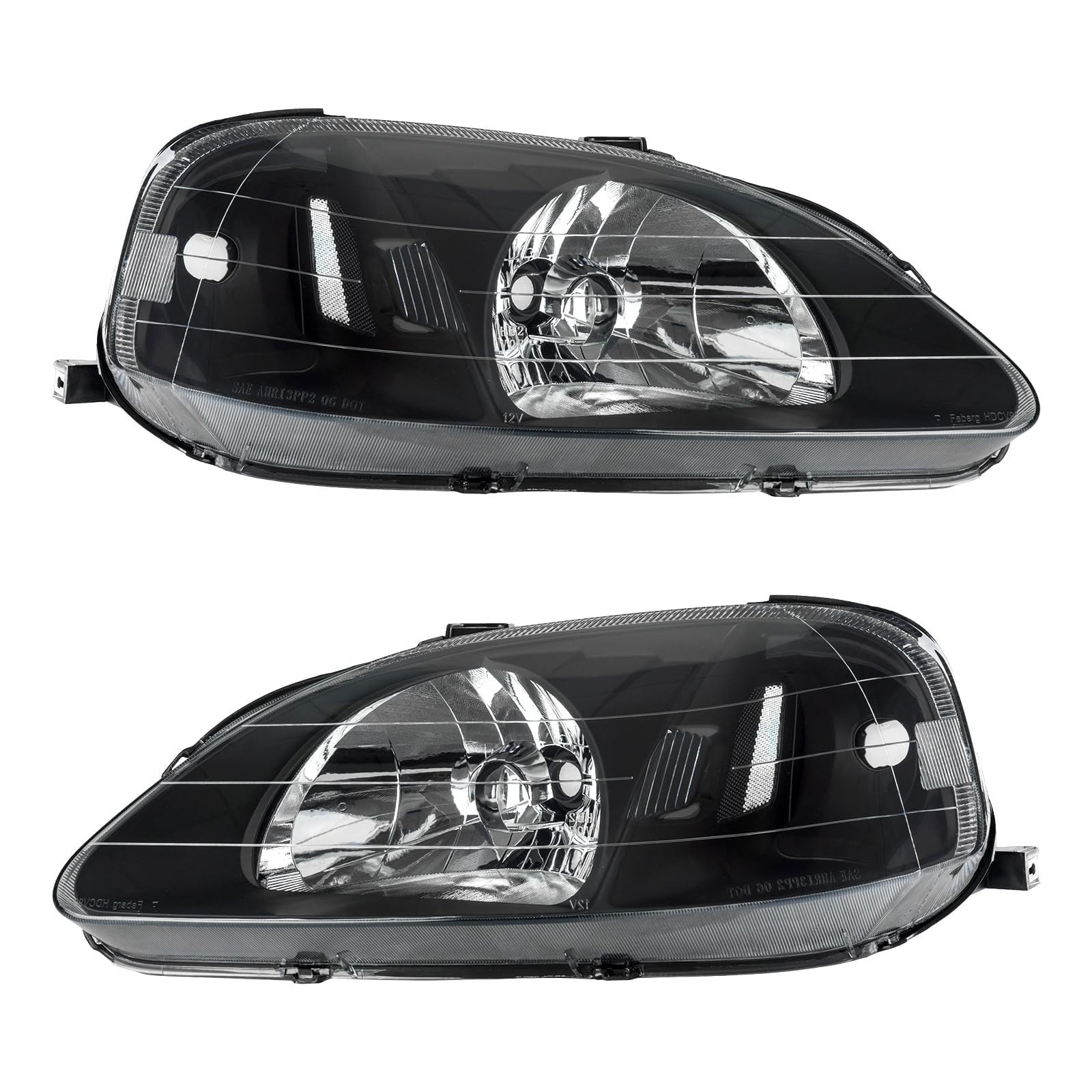 KAC Headlight Assembly Set, Compatible with 1999-2000 Honda Civic, Black Hous…