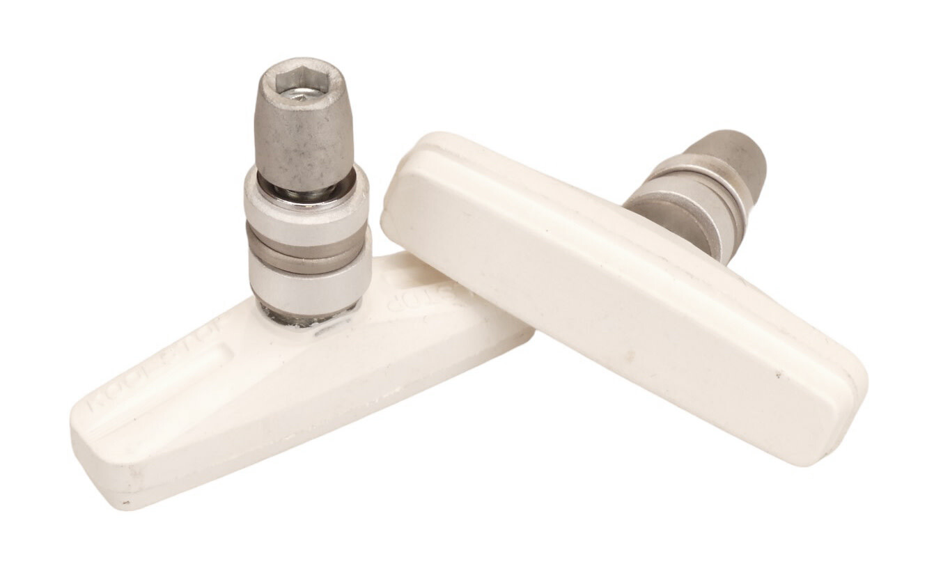 KOOL STOP Tuff composite mags THREADED V-brake U-brake pads WHITE (PAIR)