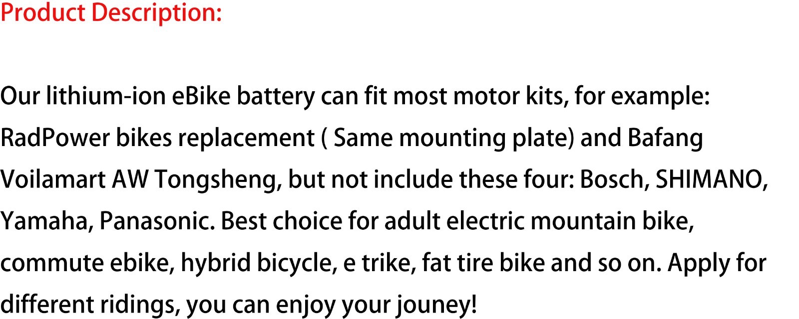 48V 8Ah 10Ah 14Ah 20Ah Lithium Batetry for 20W-1200W Electric Bike Ebike Scooter