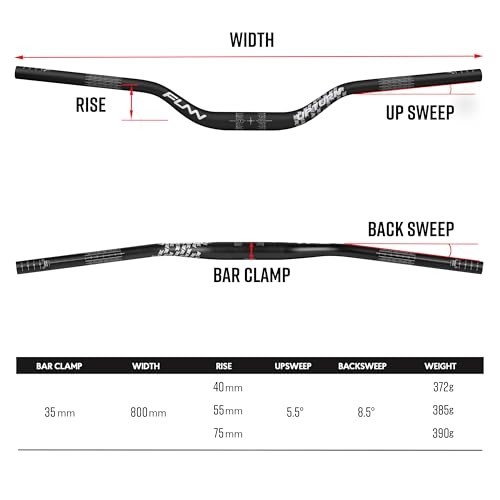 Mountain Bike Handlebar 35mm 800mm Width Alloy Riser 55mm 40mm 75mm Rise