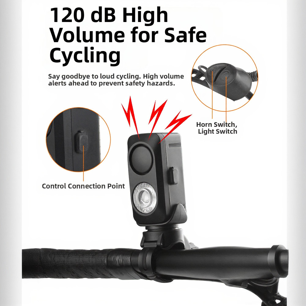 USB Rechargeable Bike Light with For horn 120dB LED Headlight and Tail Light