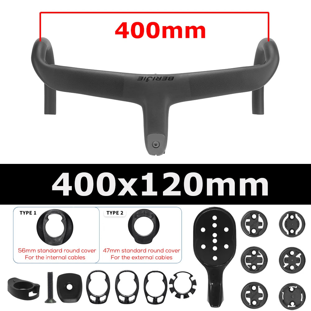 Road Bike Carbon Internal Cable Integrated Drop Bar Width 380-440mm with Spacer