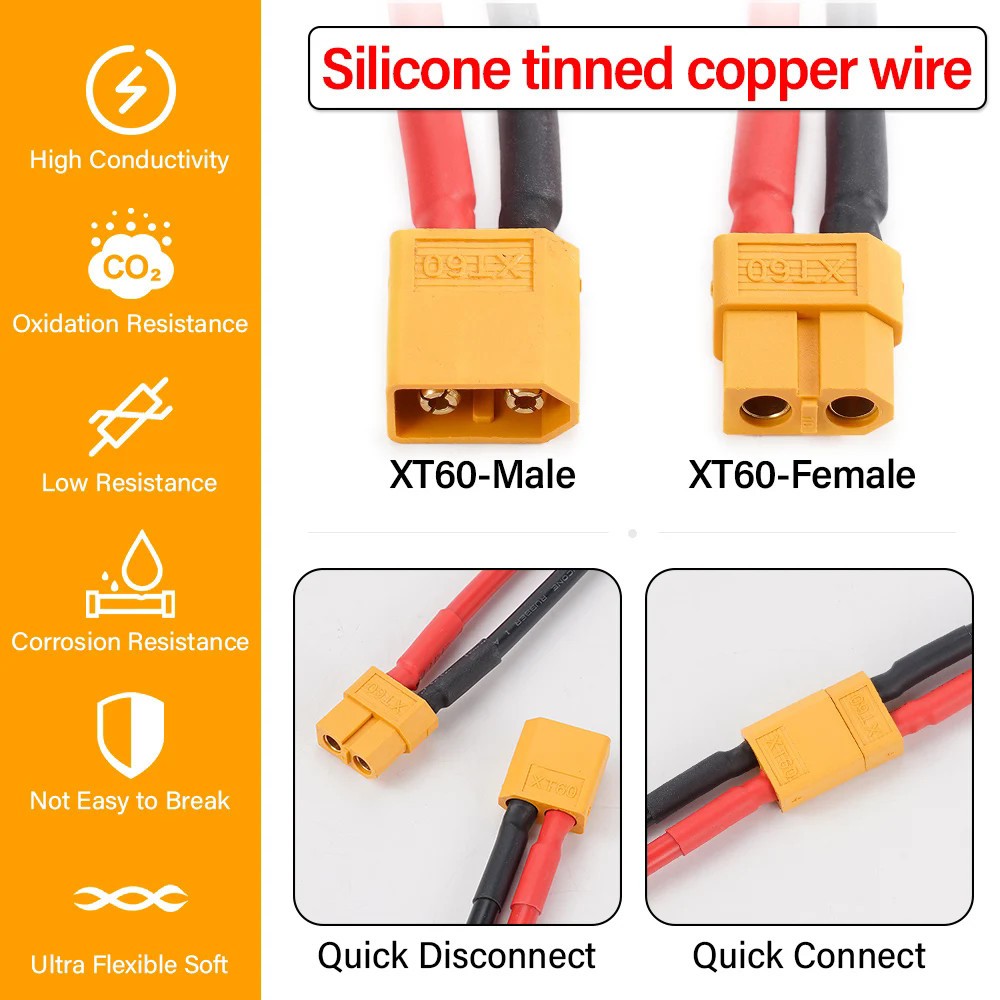 XT60 Parallel Connector Cable Extension Lipo Battery Y Splitter Adapter 10cm