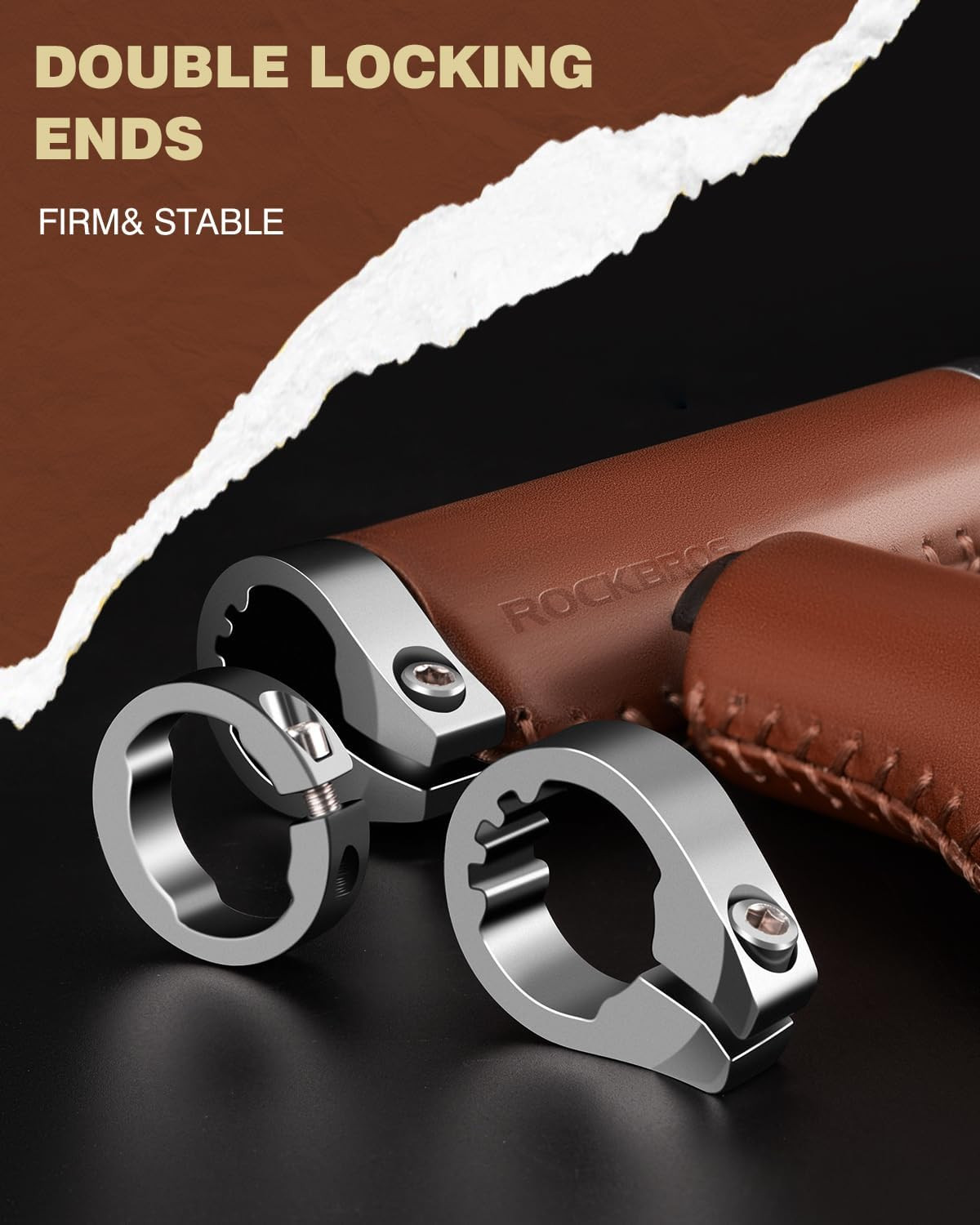 ROCKBROS Leather Bike Handlebar Grips Bike Grips Leather Grips Ergonomic Design,