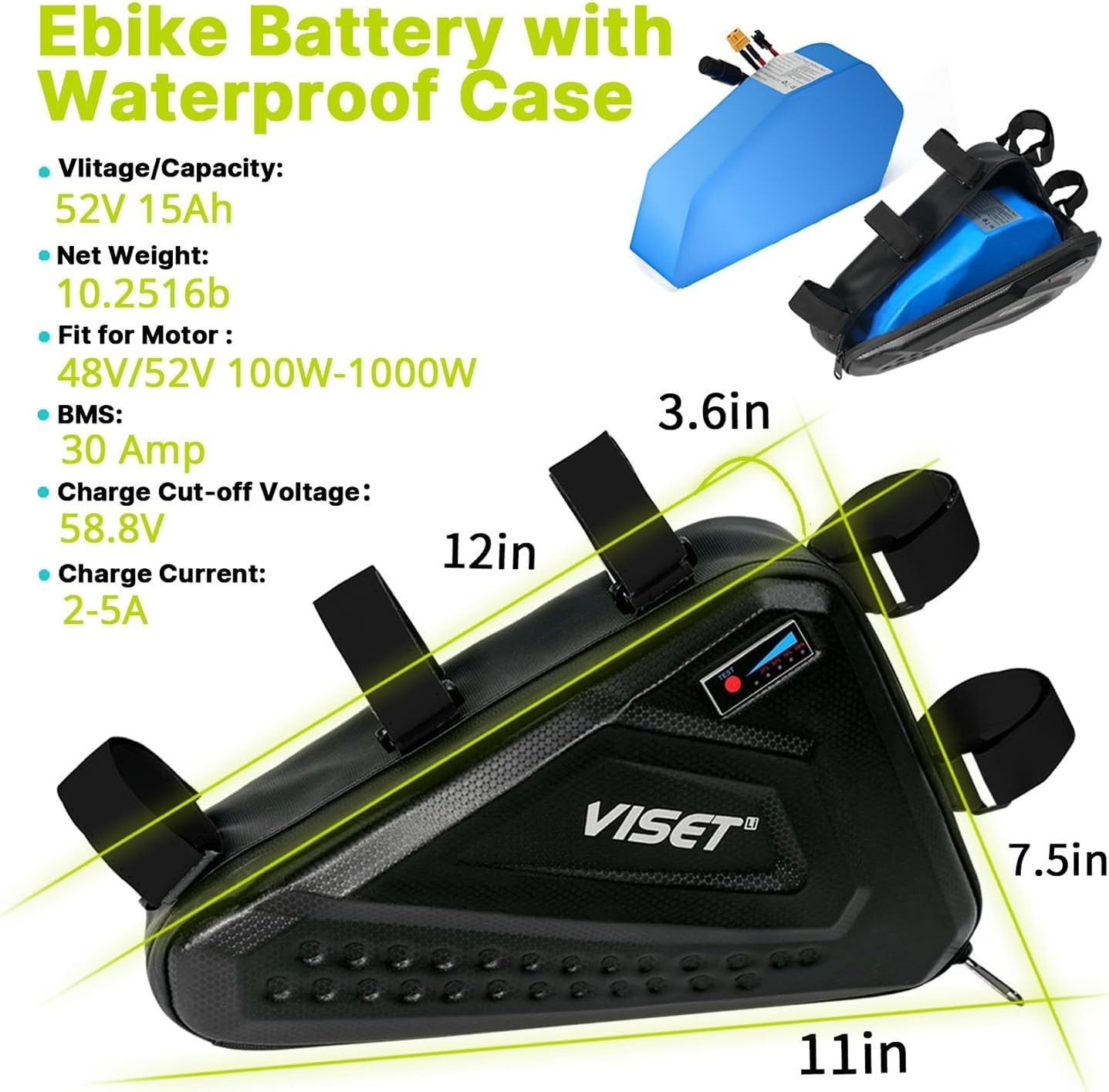 VISET 52v 15ah ebike battery VISET Electric Battery for 100W-1000W Ebike 30A