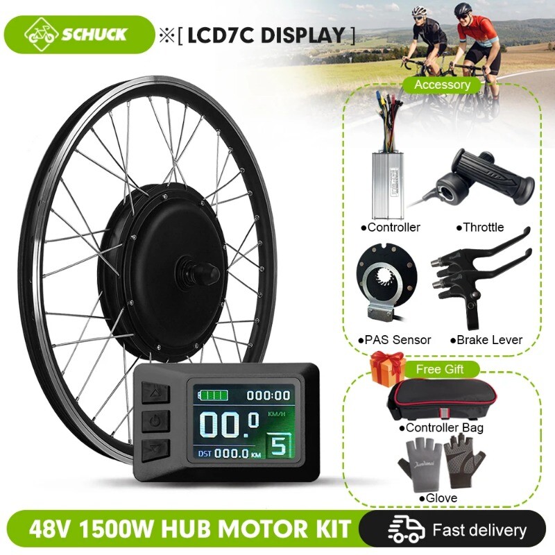 Mountain E-bike Conversion Kit 48V 1500W Brushless Gearless Rear Hub Motor Wheel
