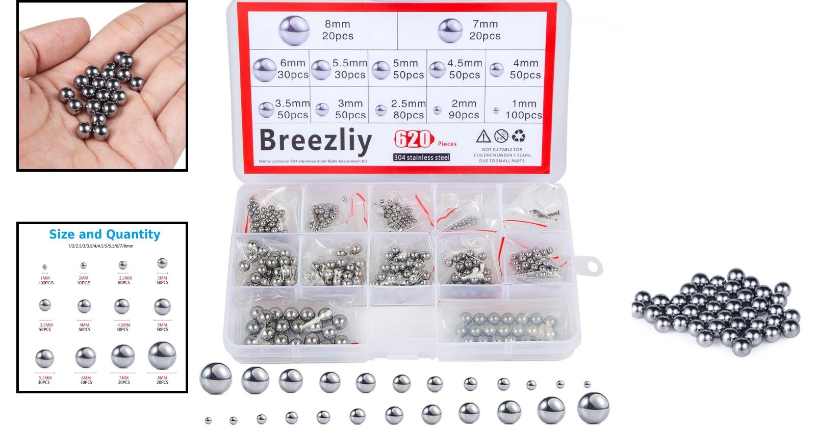 Stainless Steel Bearing Balls Assortment Kit 620Pcs – Perfect for DIY Projects